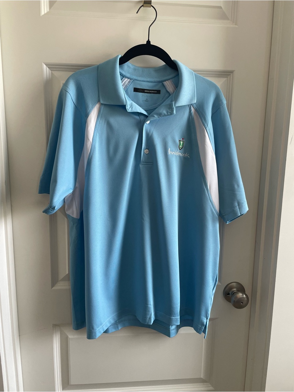 Greg Norman Collection Light Blue and White Golf Polo